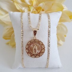 Lady of Guadalupe Round Heart Gold Plated Necklace